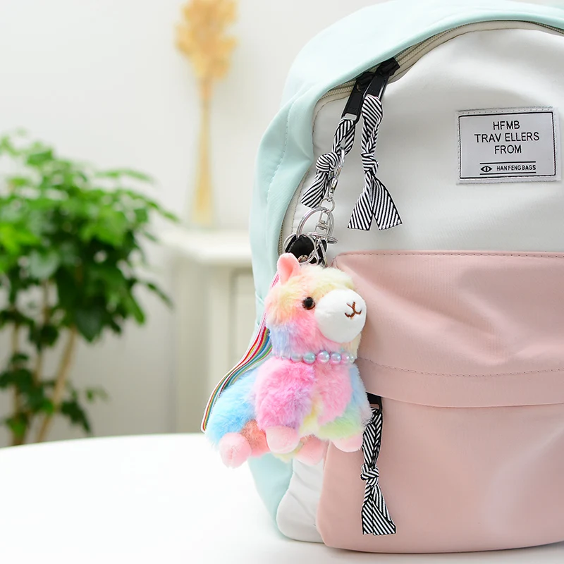 

Plush Animal Toy Kawaii Keychain Lovely Colorful Alpaca Pendant Schoolbag Car Keychain Doll Birthday Gift for Kid Children