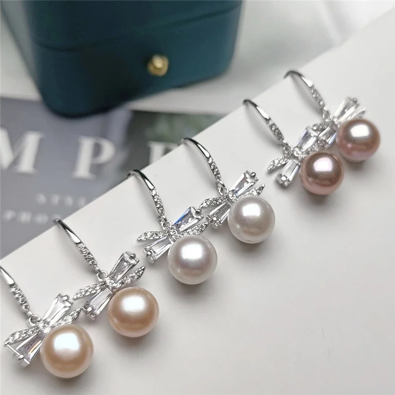 

2021 New Natural Pearl Bowknot Pendant Jewelry Earrings Women Luxury Fashion Zircon Korean Earrings Anniversary Gift for Girls