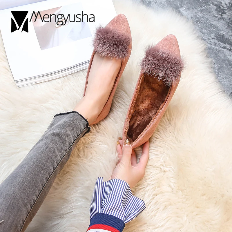 Стелька обувь с роскошным мехом женская из норкового меха на плоской подошве