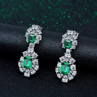 knriquen 100 real silver high carbon diamond emerald women drop earrings party bridal wedding earring fine jewelry gift
