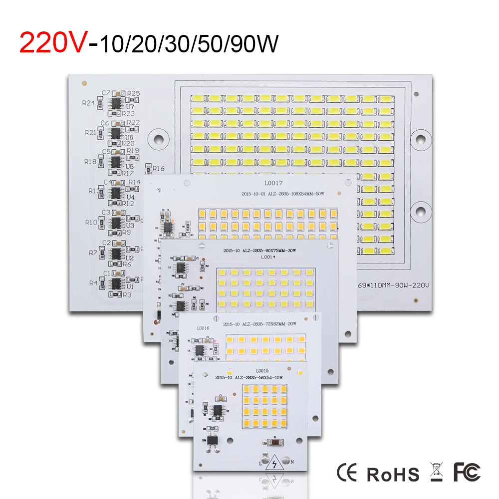 Светодиодные чипы 220 В SMD 2835 Smart IC светодиодные лампы 10 Вт 20 30 50 90 для