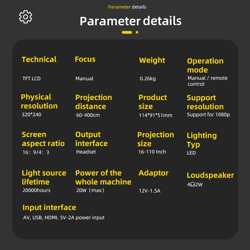 

New T20 Mini Portable 1080P USB HD LED Home Media Video Player Cinema Projector 320x240 Pixels Supports Easy To Carry