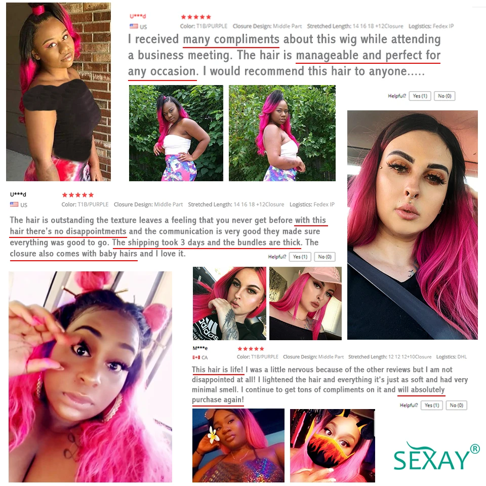 Человеческие волосы SEXAY с эффектом омбре 4 пряди зажимами темные корни розовый