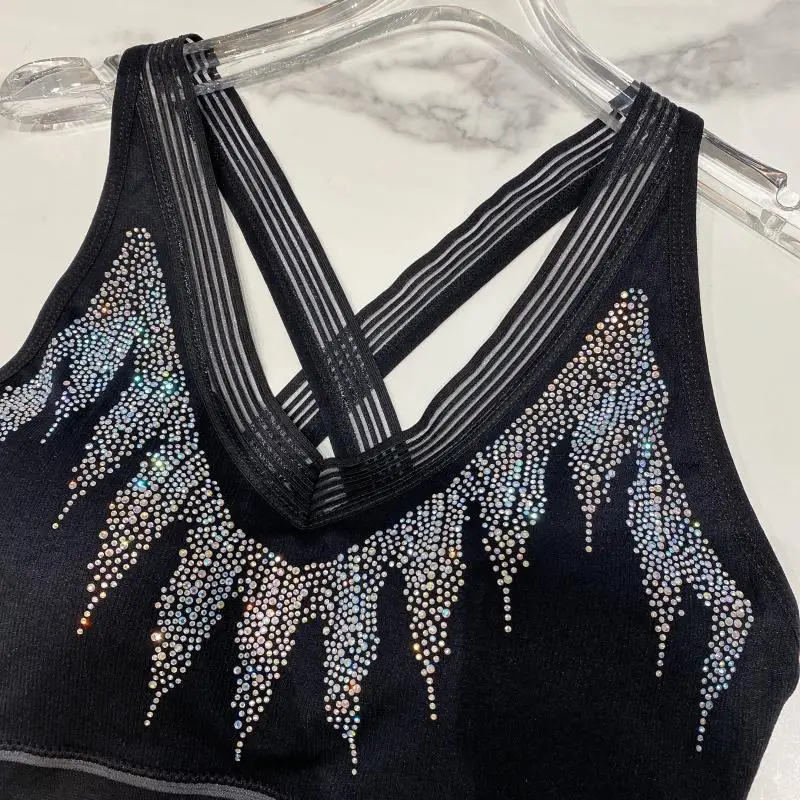 

2021 Summer New Rhinestone Letter Printing Pullover Top for Female V-neck Slim Waist Casual Short Sports Tank Ladies