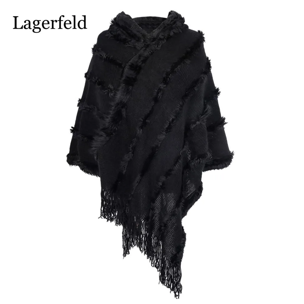 

Winter Cloak Women Soft Knitted Solid Hooded Tassel Capes Shawl Coat Ponchos Mujer Invierno Elegantes Cape Poncho Women