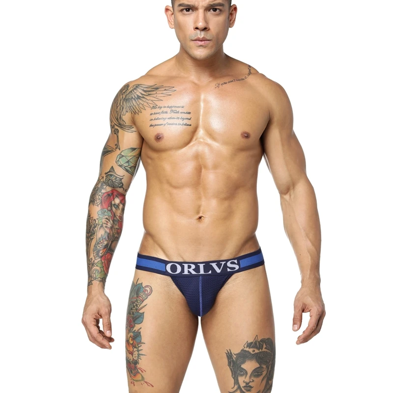 Мужские трусы брифы из хлопка темно синие танга Тонги бандаж сетчатые