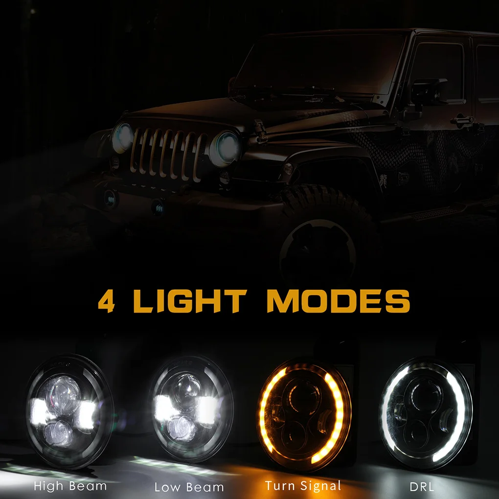 

Replacement for Jeep Wrangler JK TJ LJ CJ H4/H13 7 inch Round LED Headlight High Low Beam Waterproof Head Light