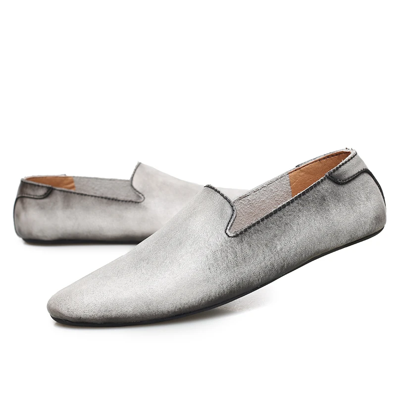New Fashion Men Leather Flats Shoes Comfortable Man Casual Slip on Male Outdoor Walking Split Driving | Обувь