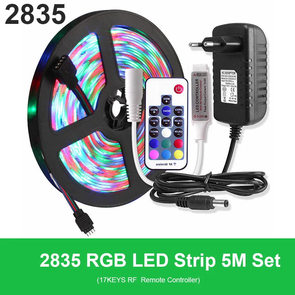 2835 17keys RF Se DC 12 В RGB Светодиодная лента Водонепроницаемая 220 В Tira светодиодный Wifi 12 В лента RGB лента 5050 Неоновая Гибкая лента светильник Bluetooth адаптер дистанционного питания - Испускаемый цвет: 2835 17keys RF Se