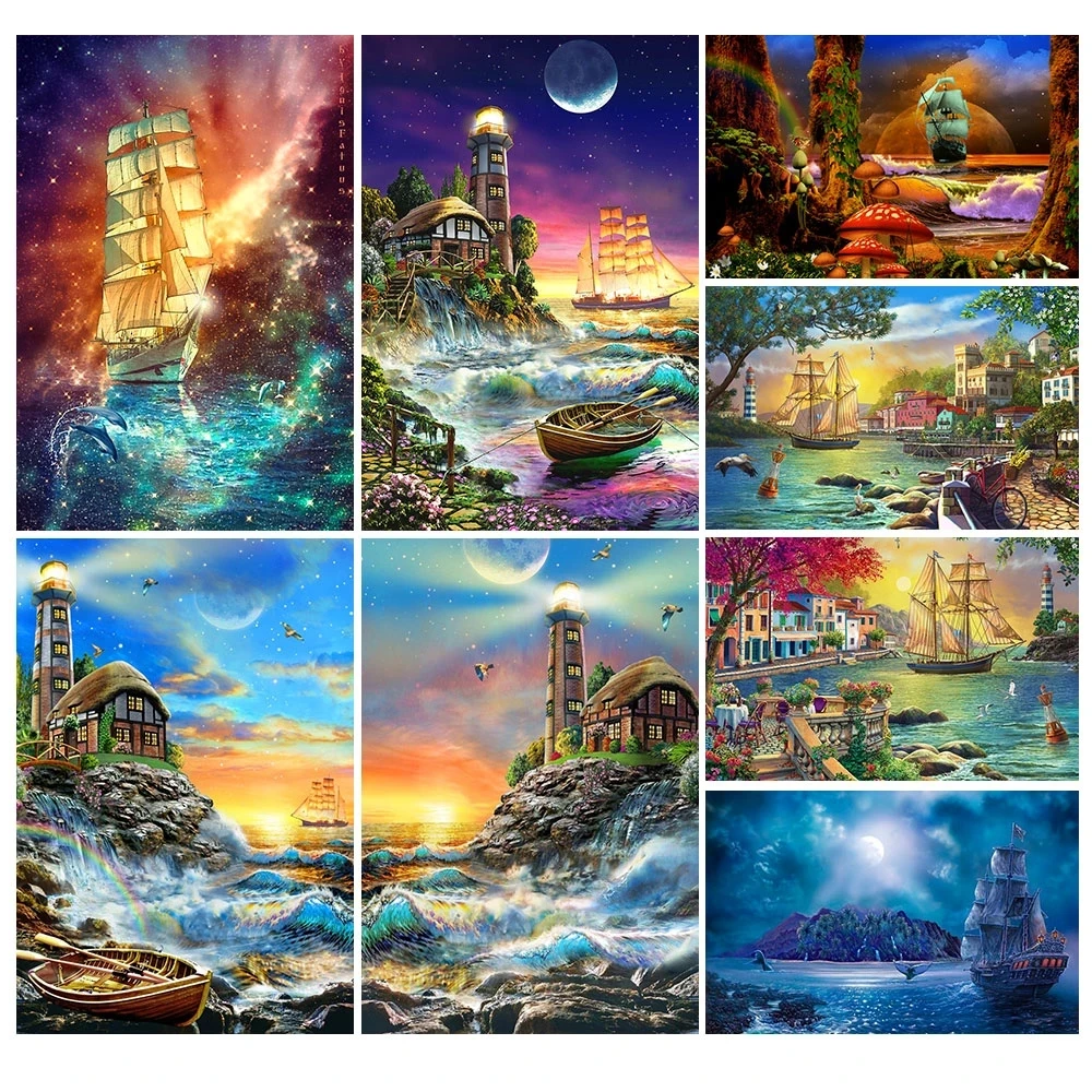 5D DIY живописная алмазная живопись парусная лодка мозаика распродажа Алмазная