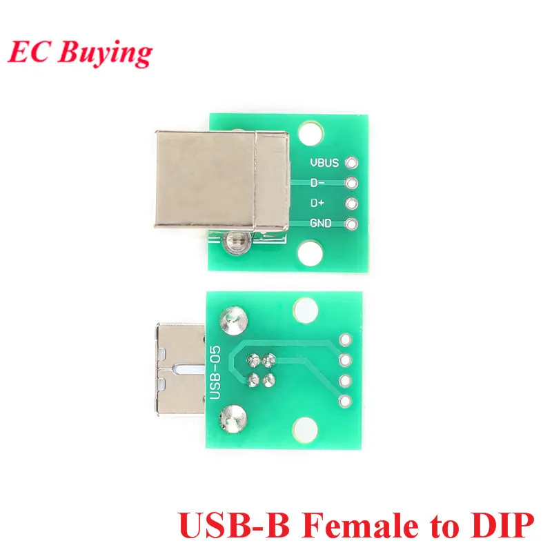 USB-B Female to DIP 1 шт. Мини Micro Female Male USB to DIP адаптер плата Разъем конвертер 4P 5P 2,54 мм 3 4USB адаптер пластина печатная плата для Arduino - Цвет: USB-B Female to DIP
