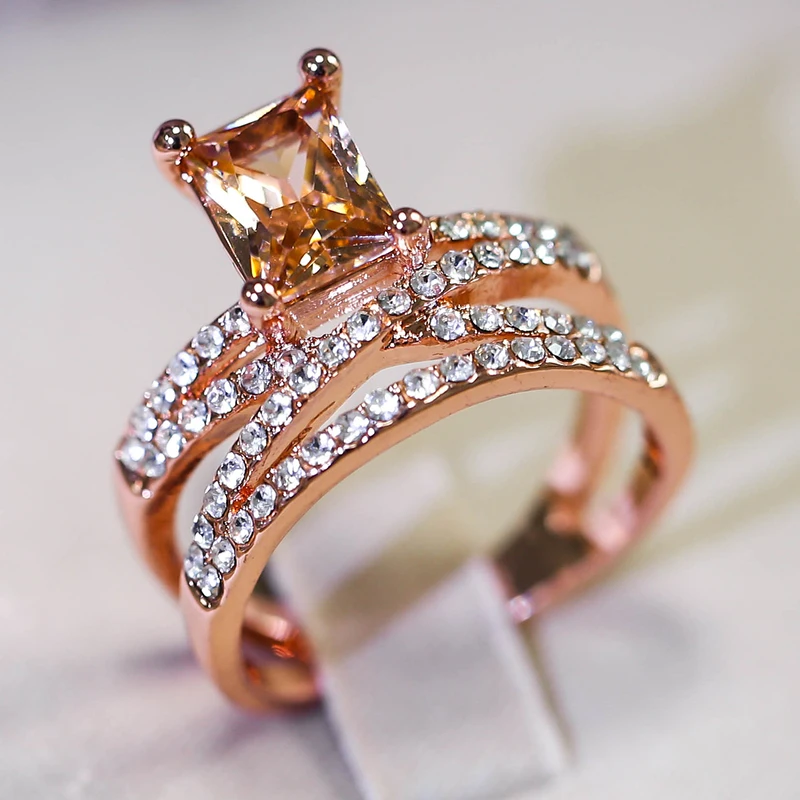 Роскошное оранжевое квадратное кольцо с камнем набор очаровательных серебряных