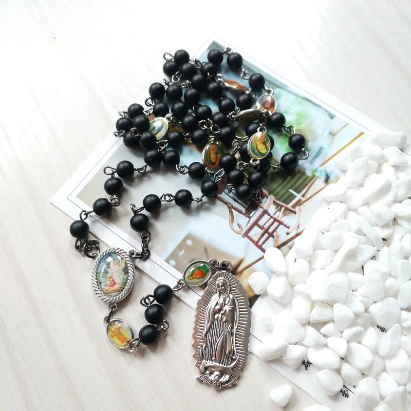 QIGO религиозный длинный черный камень Розария ожерелье для мужчин женщин