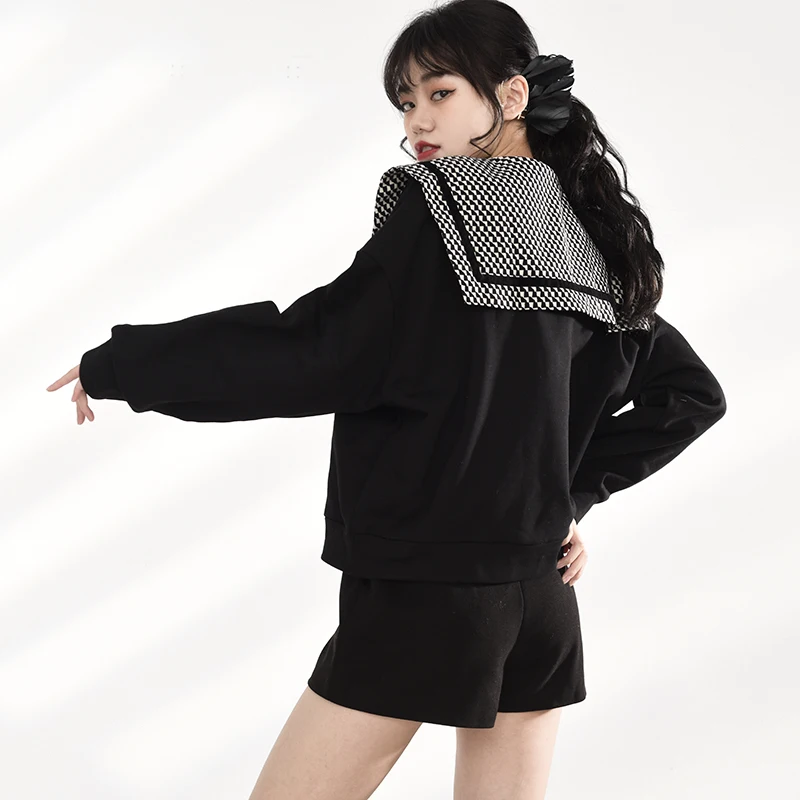 

contrast black check sweatshirt, Peter panneck, long sleeve, large, fashion, spring, autumn, 2021, 1dd217201