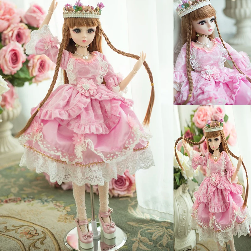 

Princess 60cm 21 Movable Joints BJD Doll Make Up DIY Bjd Dolls With Crown Necklace Dress Gifts For Girl Handmade Beauty Toy Doll