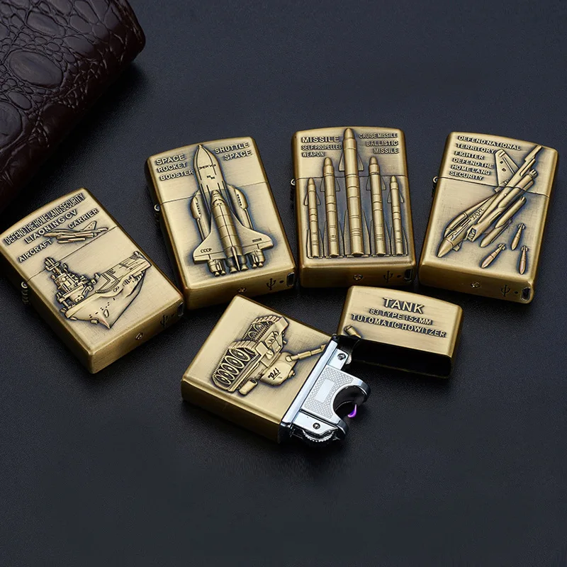 USB дуговые зажигалки зарядка ветрозащитная металлическая зажигалка истребитель танк войны в форме креативного табака курительная зажигалка