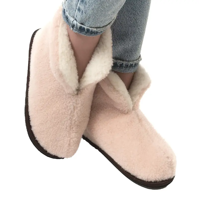 Чуни из овечьей шерсти WOOLLAMB Бледно-розовые (цвет Пудра) - домашняя обувь чуни
