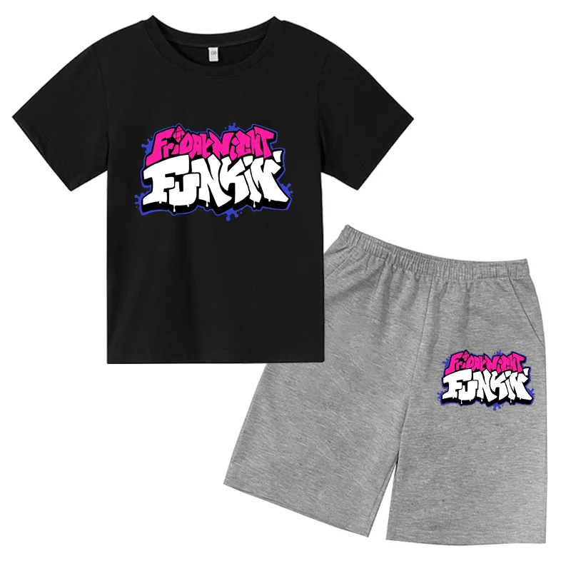

Summer new Friday night boy girl short sleeve suit O-neck fashion trend cartoon anime T-shirt + shorts clothing suit 2021