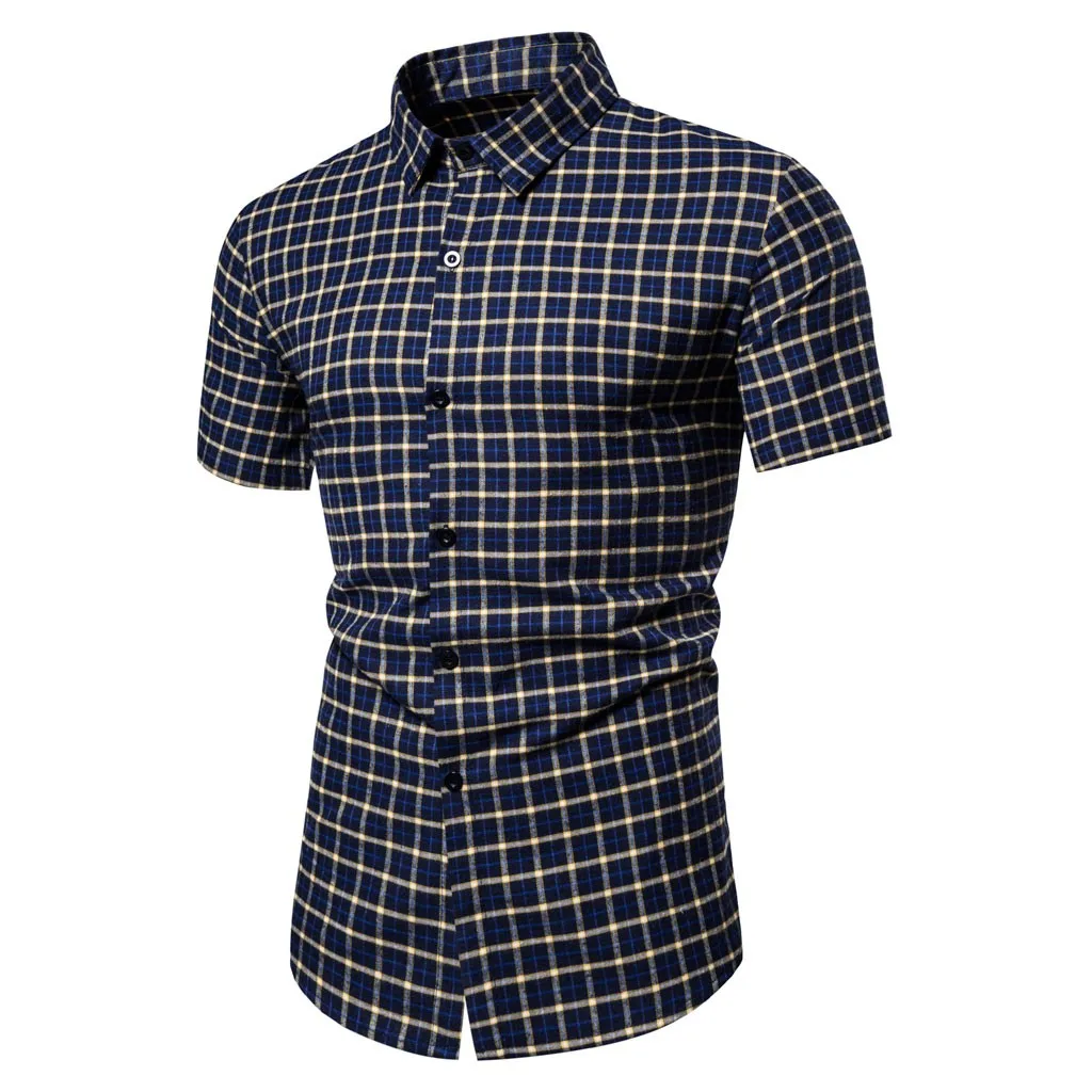 Мужская синяя Модная рубашка с мелким клетчатым принтом разноцветная полосатая