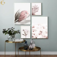 pink rose flower canvas painting poster nordic style floral botanical print wall art picture simplicity home decoration