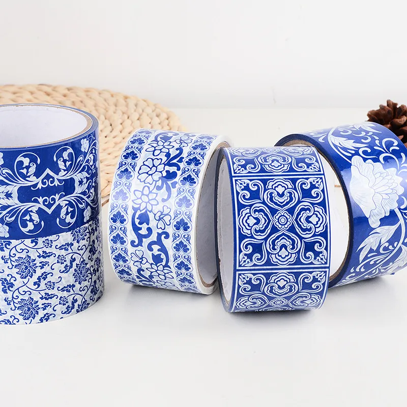 

Retro Washi Masking Tape Blue and White Porcelain Sticker Tape Decorative Sticky Paper Adhesive DIY Washi Tapes School Supplies