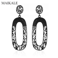 maikale vintage big round hollow alloy drop earrings for women black rhinestone exaggerated long earring party jewelry punk gift