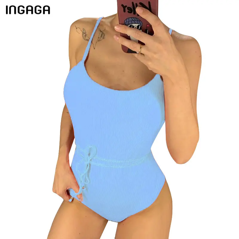 C0569 INGAGA, сексуальный сдельный купальник,, бандаж, боди, Одноцветный, купальник для женщин, с высоким вырезом, купальник,, пляжный, Maillot de bain femme - Цвет: C0569