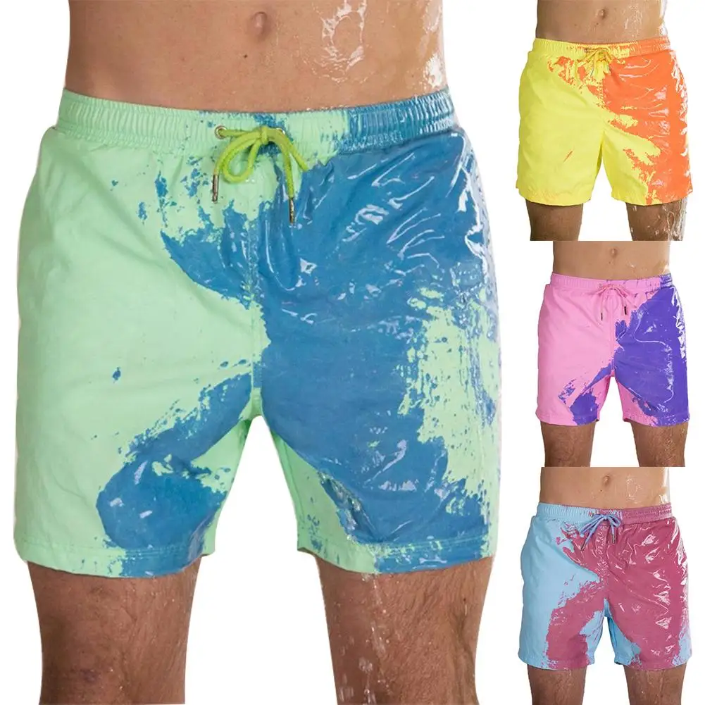 

Mens Casual Shorts Men Temperature Sensitive Color Changing Drawstring Swimming Trunks Beach Shorts Short Homme Men's Clothing