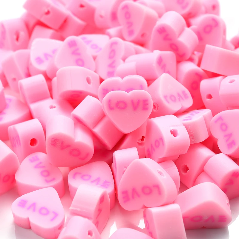 

New 30Pcs/Lot Love Heart Clay Beads 10mm Polymer Clay Loose Spacer Beads For Jewelry Making DIY Bracelet Necklace Accessories