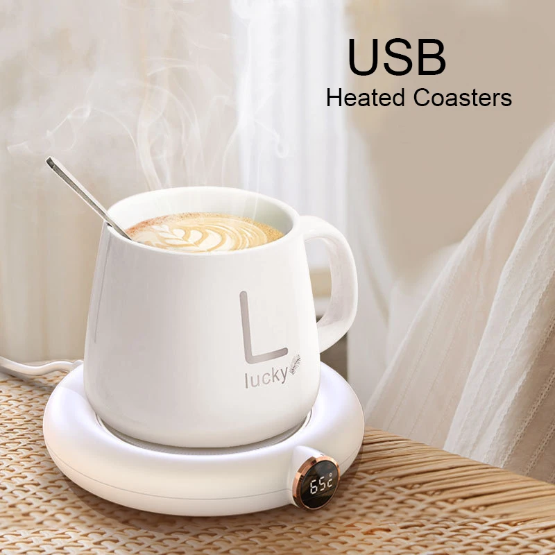 

USB Heating Coffee Warm Cup Mat 3 Gear Temperature Coaster Electric Beverage Warmer for Home Office Timing Heater with Display