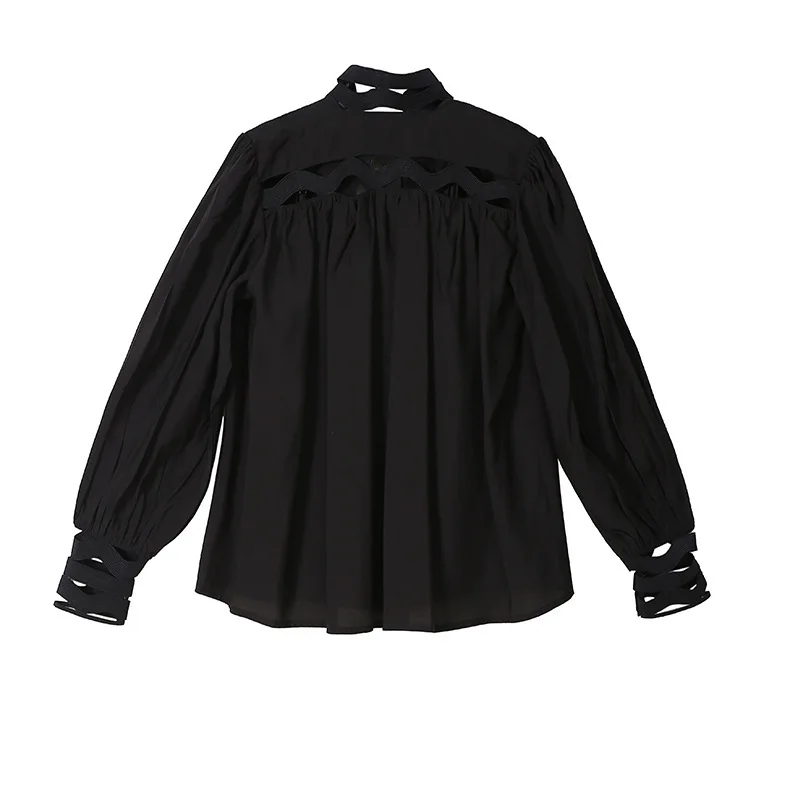 Max LuLu/модные корейские женские топы в стиле панк, хлопковые блузки, осенние женские сексуальные рубашки с дырками, Безразмерные с высоким воротом, свободная одежда