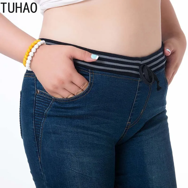 TUHAO женские джинсы больших размеров 7XL 6XL 5XL 4XL повседневные брюки с высокой талией