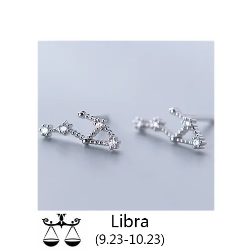 Libra Trustdavis 925 Твердые ювелирные изделия из настоящего стерлингового серебра 12 созвездие серьги гвоздики подарок на день рождения для женщин девочек DA330 - Окраска металла: Libra