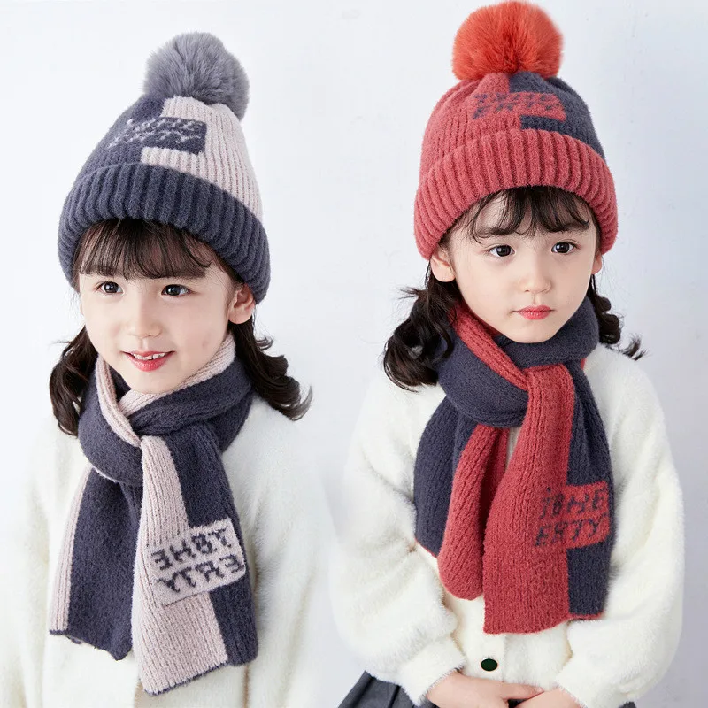 

Kids Cartoon Bear Stripe Hats And Scarf Baby Set Girl Boy Cap Scarf Set Child Winter Earmuffs Warm Suit sombrero bufanda ninos