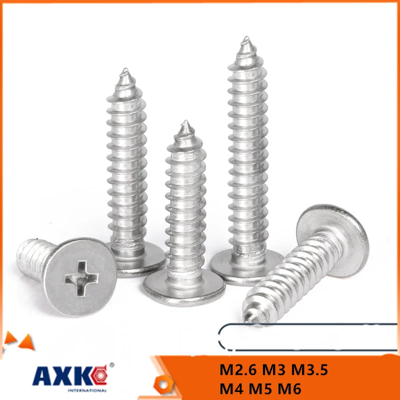 

10/50pcs CM M2.6 M3 M3.5 M4 M5 M6 A2 304 Stainless Steel Cross Phillips Super Ultra Thin Flat Wafer Head Self-tapping Wood Screw