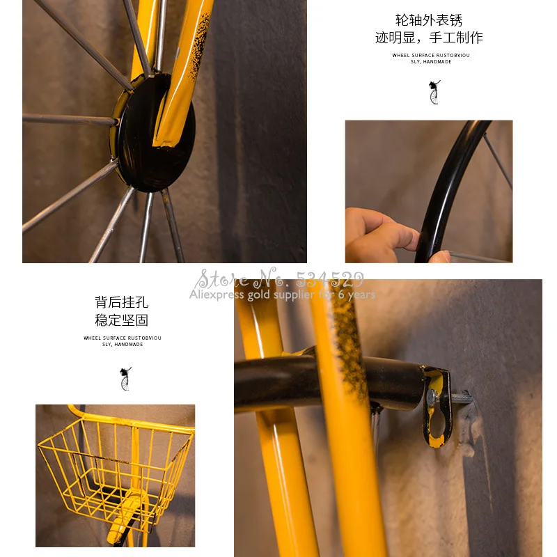 Pared de hierro Retro creativo, nost&aacute;lgico, superficie del eje, oxidado, bicicleta, barbacoa, tienda, restaurante, Bar, fondo, decoraci&oacute;n de pared-4