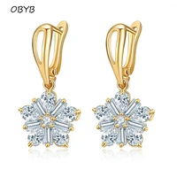 obyb real gold electroplated crystal zircon earrings 18k gold ear clasps snowflake dangle drop earrings for women jewelry gifts