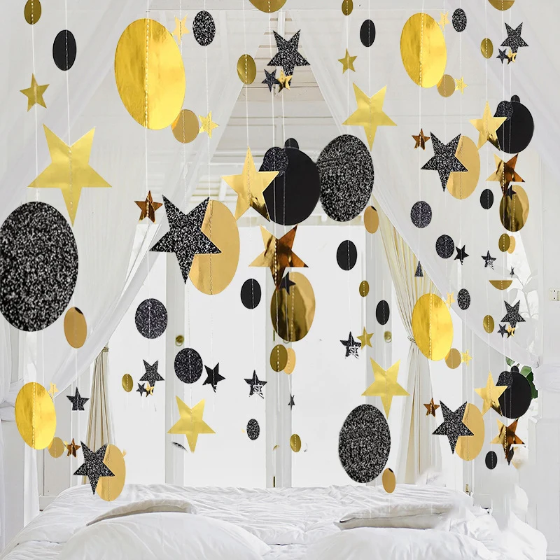 

4M Moon Star Round Candy Bunting Party Wedding Decor Paper Banner Babyshower Wreath Slingers Happy Birthday Decoration Supplies