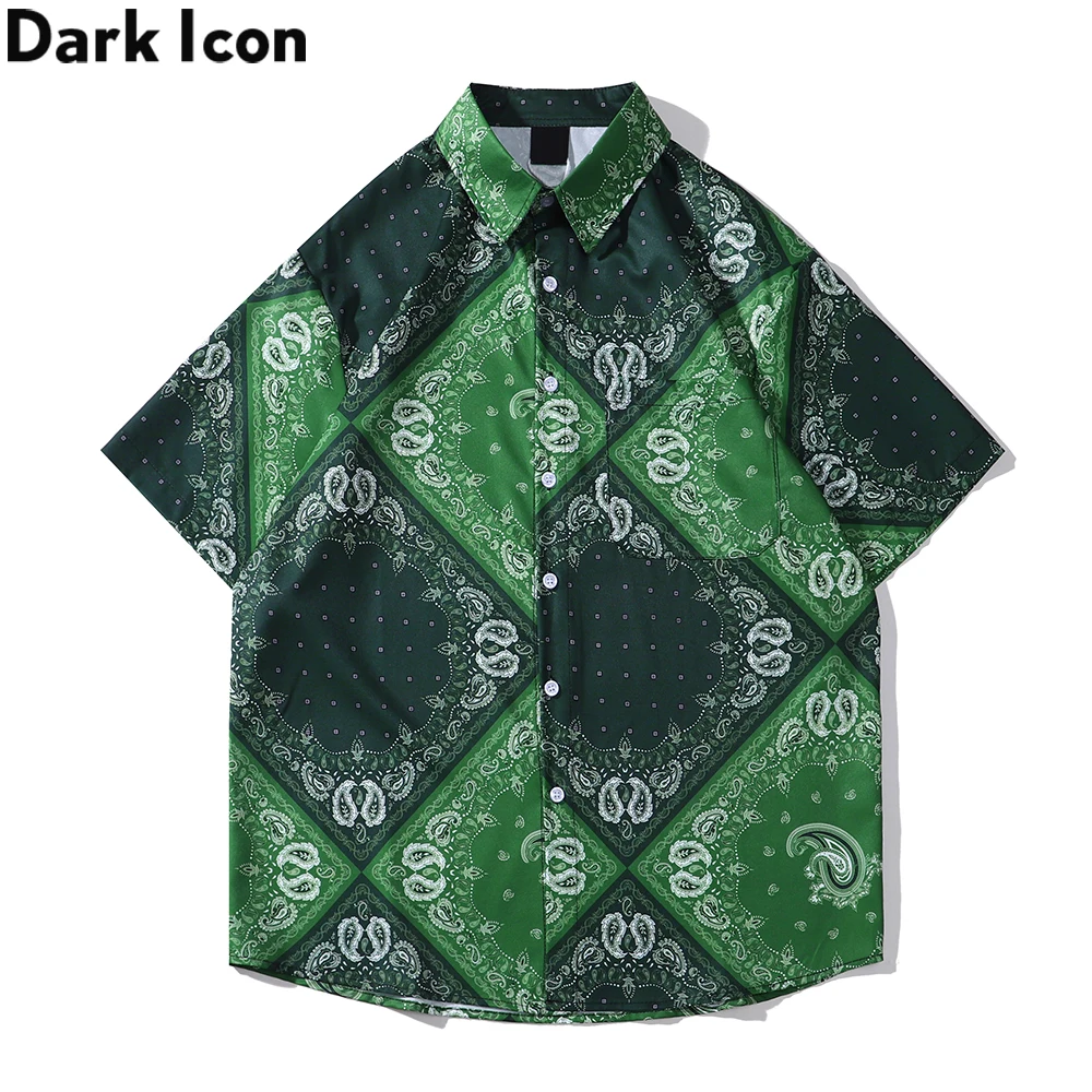 

Темно-зеленая бандана Гавайские пляжные рубашки и шорты верхняя одежда мужской комплект