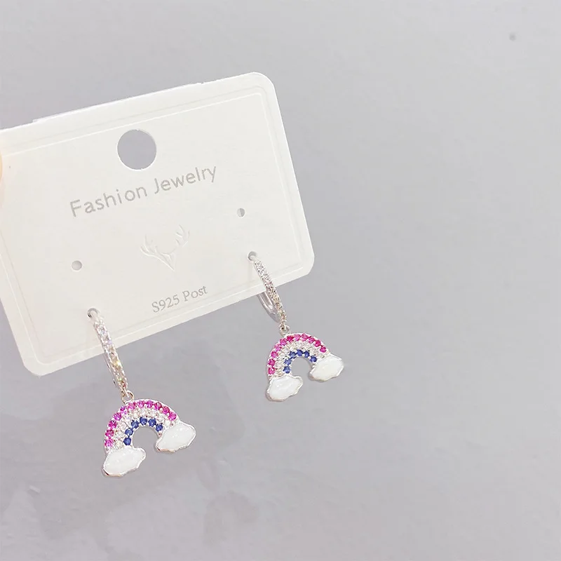 

SIPENGJEL New Fashion Sparking Rainbow Zircon Hoop Earrings Fine Korean Style Earrings For Women Party Bar Jewelry 2021