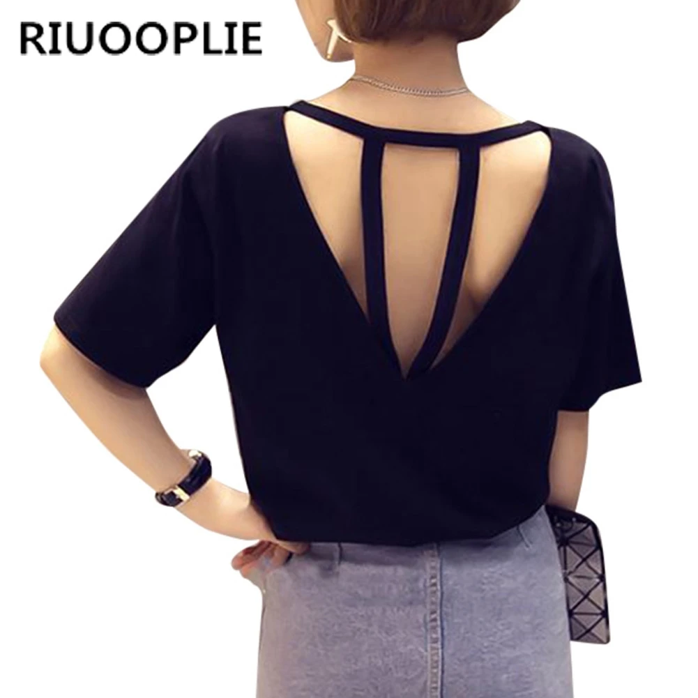 RIUOOPLIE летняя сексуальная Корейская свободная футболка с коротким рукавом