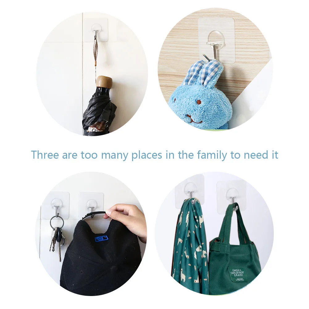 Прозрачные нержавеющие крючки для кухни с клеевым основанием для подвешивания водонепроницаемых переносных ванн полотенец.