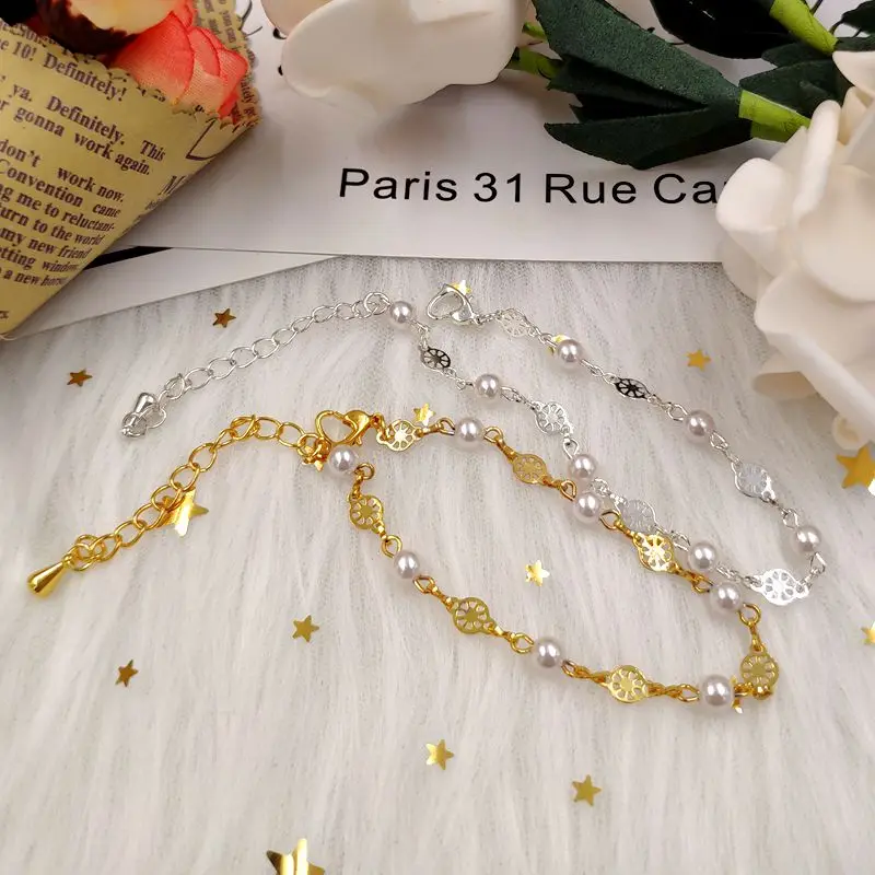 Новые модные блестящие медно-жемчужный браслет золотого и серебряного цвета в