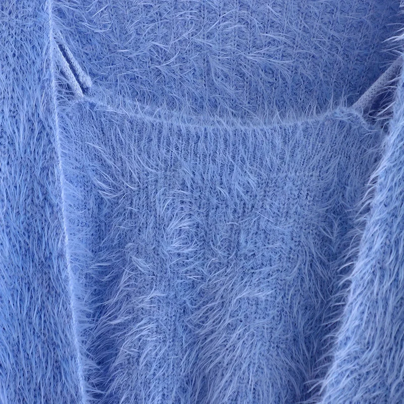 

Women New Casual Blue Hairy Camisole And Sweater Female Sweet Simplicity Long Sleeve Button Less Cardigan Chic Tops