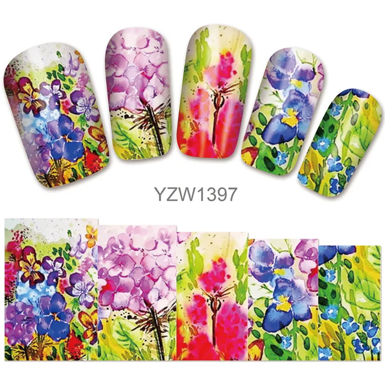 YZW-1397 3D рельефные наклейки на ногти Цветок Клей DIY дизайн цветочный узор маникюр слайдер ногтей Советы Декоративные наклейки - Цвет: YZW-1397