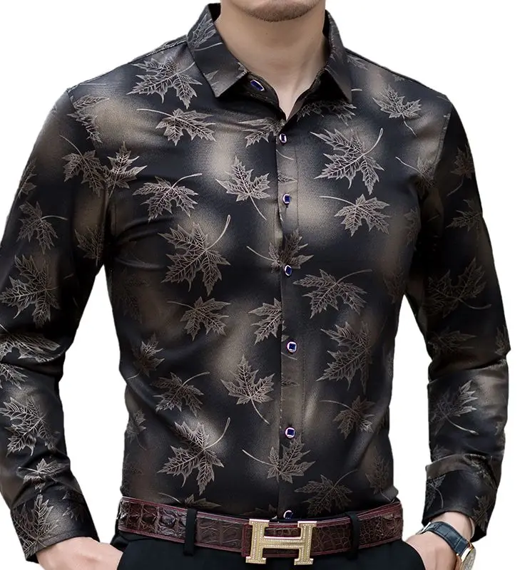 

2021 New Social Long Sleeve Maple Leaf Designer Shirts Men Slim Fit Vintage Fashions Men's Shirt Man Dress Jersey Clothing 36565