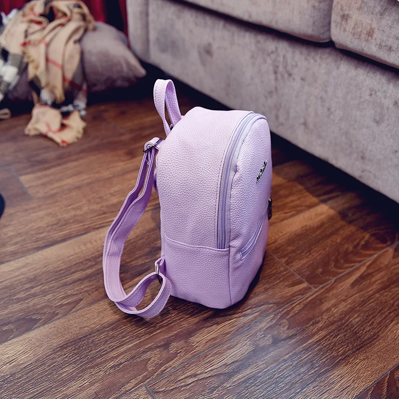 

2021 New PU Backpack Solid Color Letter Casual Small Bag Fashionable Female Bag Girls Small Book Bag