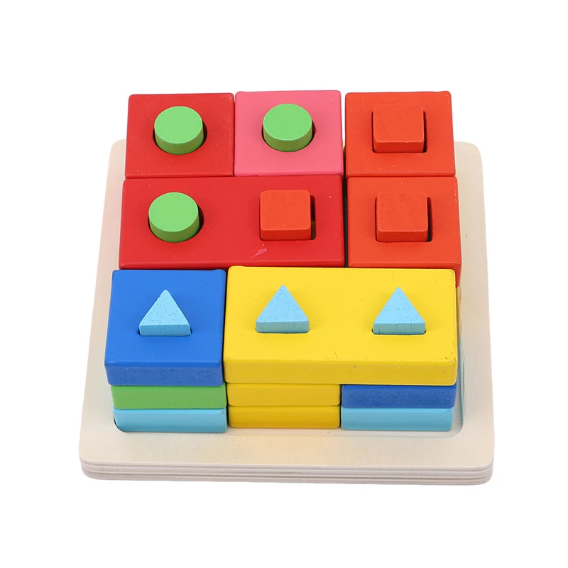 

Baby Educational Toys Wooden Geometric Intelligence Board Shape Matching Columns Building Blocks Teaching Aids Toy