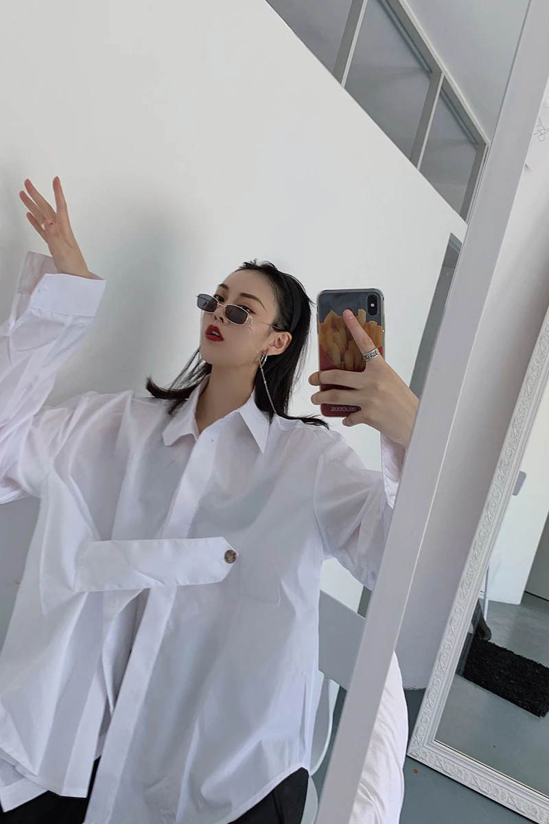 Женская Асимметричная блузка Getspring белая Свободная с длинным рукавом и