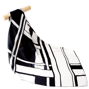 Женский шейный шарф из чистого шелка, женский квадратный большой женский шарф из натурального шелка, повязка на голову, подарок для женщин, в клетку